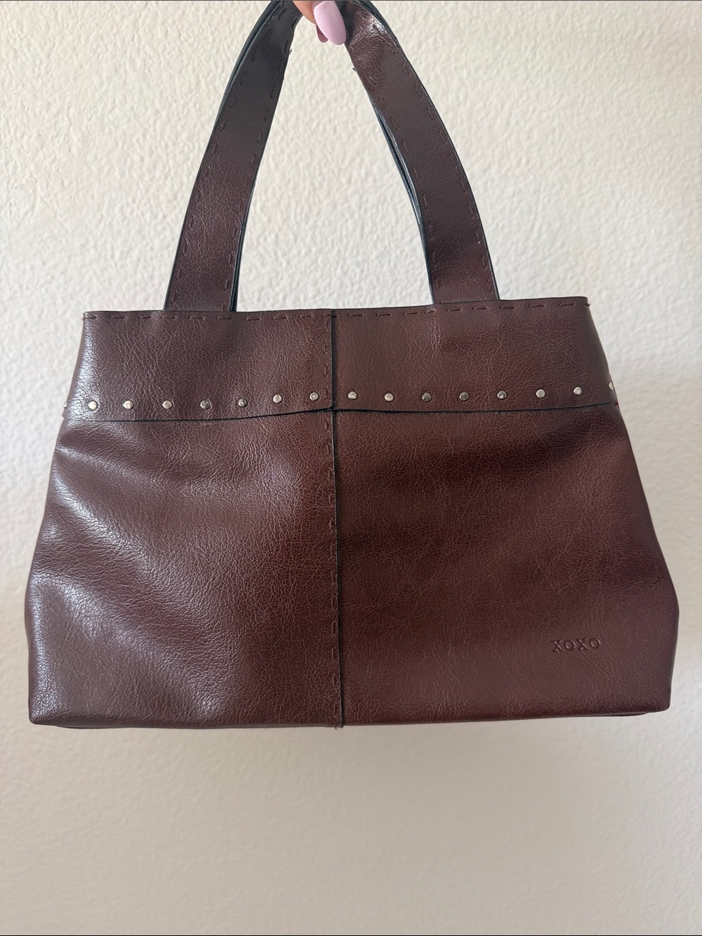 XOXO Dark Brown Stud-Trim Shoulder Tote
